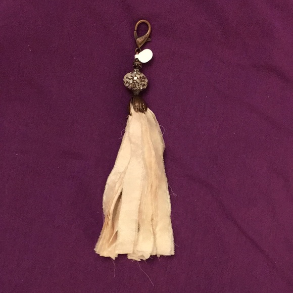 Silk blush tassel purse charm pendant copper mosaic bead NWT Artisan - Picture 6 of 7